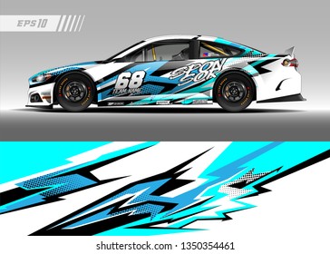 Racing car wrap design vector. Graphic abstract stripe racing background kit designs for wrap vehicle, race car, rally, adventure and livery