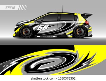 Racing car wrap design vector. Graphic abstract stripe racing background kit designs for wrap vehicle, race car, rally, adventure and livery