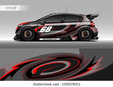 Racing car wrap design vector. Graphic abstract stripe racing background kit designs for wrap vehicle, race car, rally, adventure and livery