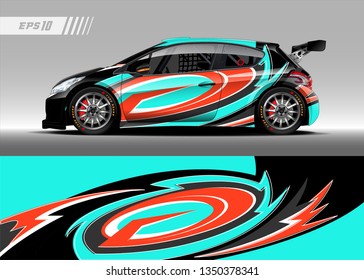 Racing car wrap design vector. Graphic abstract stripe racing background kit designs for wrap vehicle, race car, rally, adventure and livery