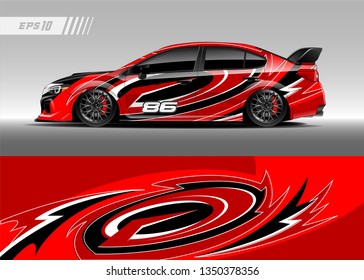 Racing car wrap design vector. Graphic abstract stripe racing background kit designs for wrap vehicle, race car, rally, adventure and livery