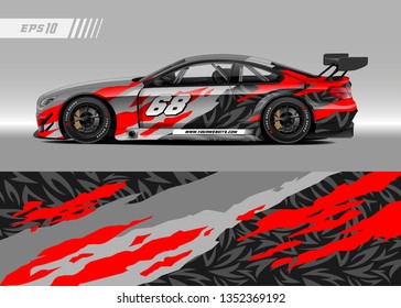 Racing car wrap design vector. Graphic abstract stripe racing background kit designs for wrap vehicle, race car, rally, adventure and livery