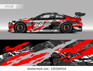 Racing car wrap design vector. Graphic abstract stripe racing background kit designs for wrap vehicle, race car, rally, adventure and livery