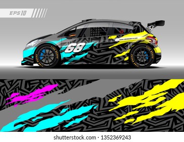 Racing car wrap design vector. Graphic abstract stripe racing background kit designs for wrap vehicle, race car, rally, adventure and livery