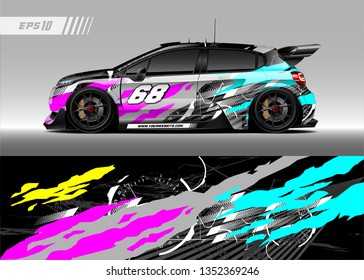 Racing car wrap design vector. Graphic abstract stripe racing background kit designs for wrap vehicle, race car, rally, adventure and livery