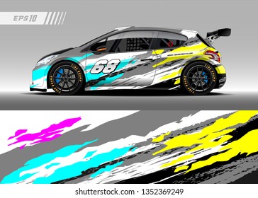 Racing car wrap design vector. Graphic abstract stripe racing background kit designs for wrap vehicle, race car, rally, adventure and livery