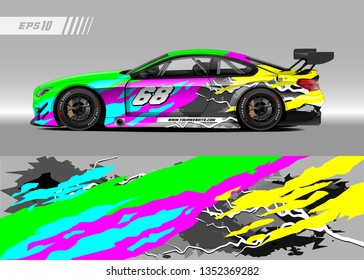 Racing car wrap design vector. Graphic abstract stripe racing background kit designs for wrap vehicle, race car, rally, adventure and livery