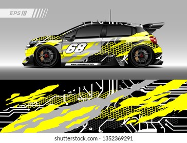 Racing car wrap design vector. Graphic abstract stripe racing background kit designs for wrap vehicle, race car, rally, adventure and livery