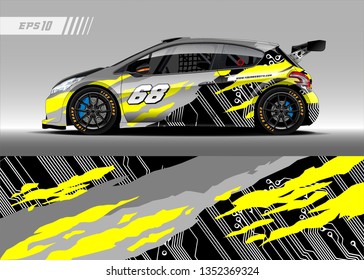 Racing car wrap design vector. Graphic abstract stripe racing background kit designs for wrap vehicle, race car, rally, adventure and livery