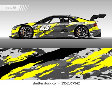 Racing car wrap design vector. Graphic abstract stripe racing background kit designs for wrap vehicle, race car, rally, adventure and livery