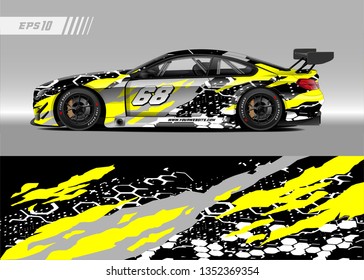 Racing car wrap design vector. Graphic abstract stripe racing background kit designs for wrap vehicle, race car, rally, adventure and livery