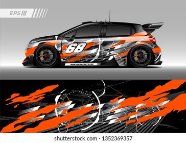Racing car wrap design vector. Graphic abstract stripe racing background kit designs for wrap vehicle, race car, rally, adventure and livery
