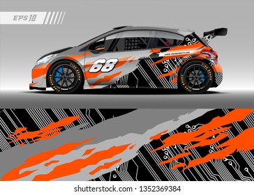 Racing car wrap design vector. Graphic abstract stripe racing background kit designs for wrap vehicle, race car, rally, adventure and livery