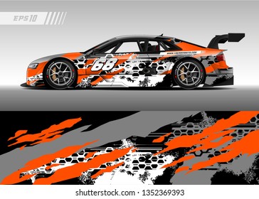 Racing car wrap design vector. Graphic abstract stripe racing background kit designs for wrap vehicle, race car, rally, adventure and livery