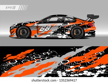 Racing car wrap design vector. Graphic abstract stripe racing background kit designs for wrap vehicle, race car, rally, adventure and livery