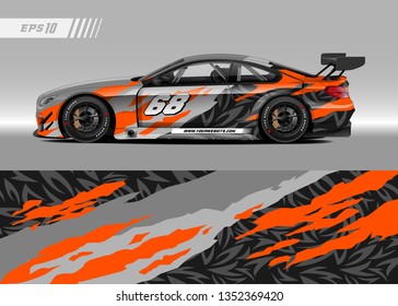 Racing car wrap design vector. Graphic abstract stripe racing background kit designs for wrap vehicle, race car, rally, adventure and livery