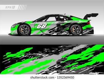 Racing car wrap design vector. Graphic abstract stripe racing background kit designs for wrap vehicle, race car, rally, adventure and livery