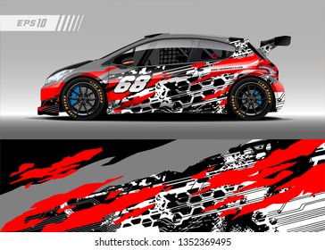 Racing car wrap design vector. Graphic abstract stripe racing background kit designs for wrap vehicle, race car, rally, adventure and livery