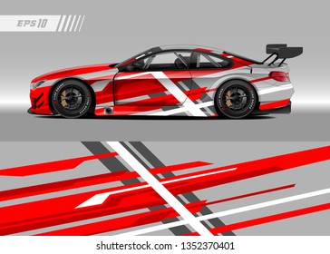 Racing car wrap design vector. Graphic abstract stripe racing background kit designs for wrap vehicle, race car, rally, adventure and livery