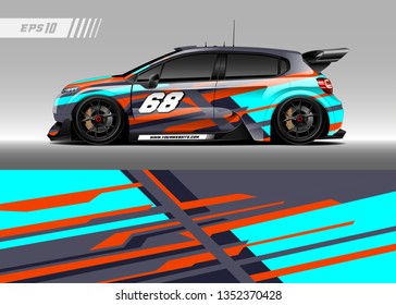 Racing car wrap design vector. Graphic abstract stripe racing background kit designs for wrap vehicle, race car, rally, adventure and livery