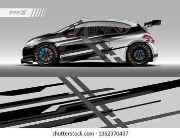 Racing car wrap design vector. Graphic abstract stripe racing background kit designs for wrap vehicle, race car, rally, adventure and livery