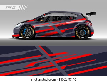 Racing car wrap design vector. Graphic abstract stripe racing background kit designs for wrap vehicle, race car, rally, adventure and livery