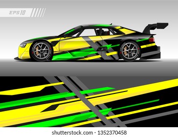 Racing car wrap design vector. Graphic abstract stripe racing background kit designs for wrap vehicle, race car, rally, adventure and livery