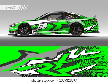 Racing car wrap design vector. Graphic abstract stripe racing background kit designs for wrap vehicle, race car, rally, adventure and livery