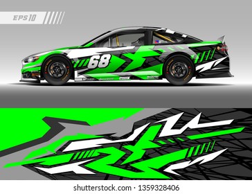 Racing car wrap design vector. Graphic abstract stripe racing background kit designs for wrap vehicle, race car, rally, adventure and livery