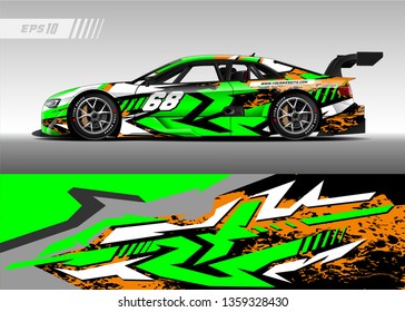 Racing car wrap design vector. Graphic abstract stripe racing background kit designs for wrap vehicle, race car, rally, adventure and livery