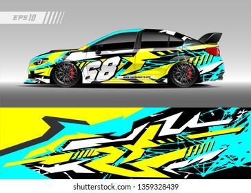 Racing car wrap design vector. Graphic abstract stripe racing background kit designs for wrap vehicle, race car, rally, adventure and livery