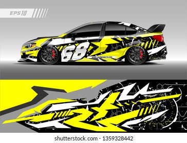 Racing car wrap design vector. Graphic abstract stripe racing background kit designs for wrap vehicle, race car, rally, adventure and livery