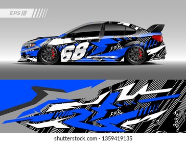 Racing car wrap design vector. Graphic abstract stripe racing background kit designs for wrap vehicle, race car, rally, adventure and livery
