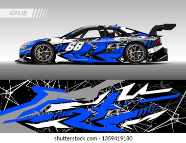 Racing car wrap design vector. Graphic abstract stripe racing background kit designs for wrap vehicle, race car, rally, adventure and livery
