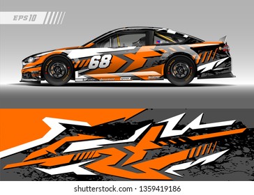 Racing car wrap design vector. Graphic abstract stripe racing background kit designs for wrap vehicle, race car, rally, adventure and livery
