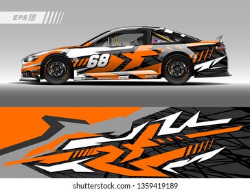Racing car wrap design vector. Graphic abstract stripe racing background kit designs for wrap vehicle, race car, rally, adventure and livery
