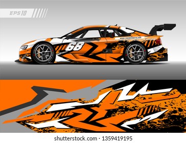 Racing car wrap design vector. Graphic abstract stripe racing background kit designs for wrap vehicle, race car, rally, adventure and livery
