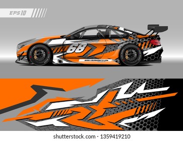 Racing car wrap design vector. Graphic abstract stripe racing background kit designs for wrap vehicle, race car, rally, adventure and livery
