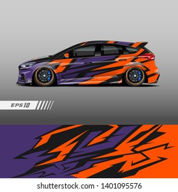Racing car wrap design vector. Graphic abstract stripe racing background kit designs.