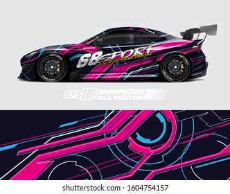 Racing car wrap design vector. Graphic abstract stripe racing background kit designs for wrap vehicle, race car, rally, adventure and livery. Full vector eps 10