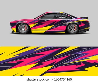 Racing car wrap design vector. Graphic abstract stripe racing background kit designs for wrap vehicle, race car, rally, adventure and livery. Full vector eps 10