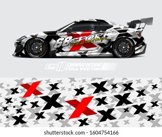 Racing car wrap design vector. Graphic abstract stripe racing background kit designs for wrap vehicle, race car, rally, adventure and livery. Full vector eps 10