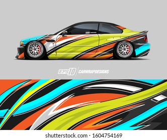 Racing car wrap design vector. Graphic abstract stripe racing background kit designs for wrap vehicle, race car, rally, adventure and livery. Full vector eps 10