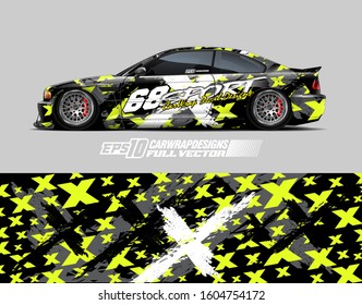 Racing car wrap design vector. Graphic abstract stripe racing background kit designs for wrap vehicle, race car, rally, adventure and livery. Full vector eps 10