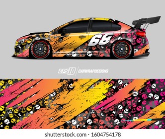 Racing car wrap design vector. Graphic abstract stripe racing background kit designs for wrap vehicle, race car, rally, adventure and livery. Full vector eps 10