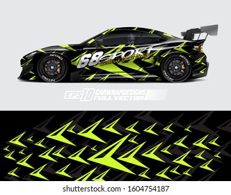 Racing car wrap design vector. Graphic abstract stripe racing background kit designs for wrap vehicle, race car, rally, adventure and livery. Full vector eps 10