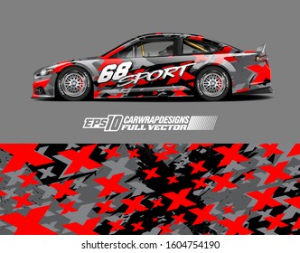 Racing car wrap design vector. Graphic abstract stripe racing background kit designs for wrap vehicle, race car, rally, adventure and livery. Full vector eps 10