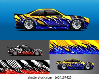 Racing car wrap design vector. Graphic abstract stripe racing background kit designs