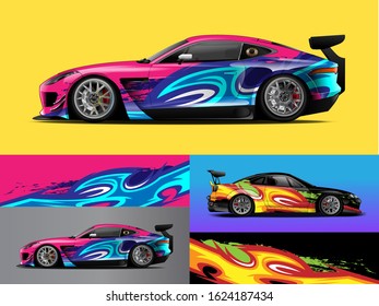 Racing car wrap design vector. Graphic abstract stripe racing background kit designs