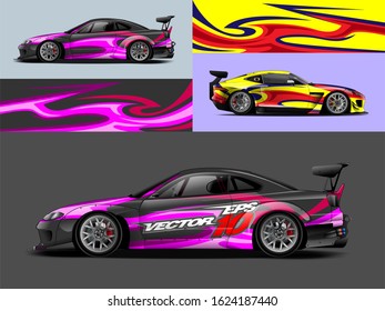 Racing car wrap design vector. Graphic abstract stripe racing background kit designs
